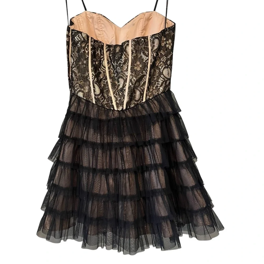 Vintage 90s Masquerade Strapless Black Gold Tiered Tulle Tutu Skirt Dress,Sz 5/6 - Picture 7 of 15